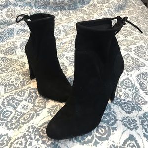 Nordstrom High Heel Black Booties w/ Tie Back